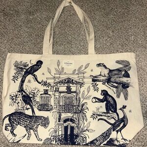 Sézane Cream and Blue Tote Bag with Animal Print